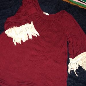 Large Burgundy Flare Long Sleeve Dress